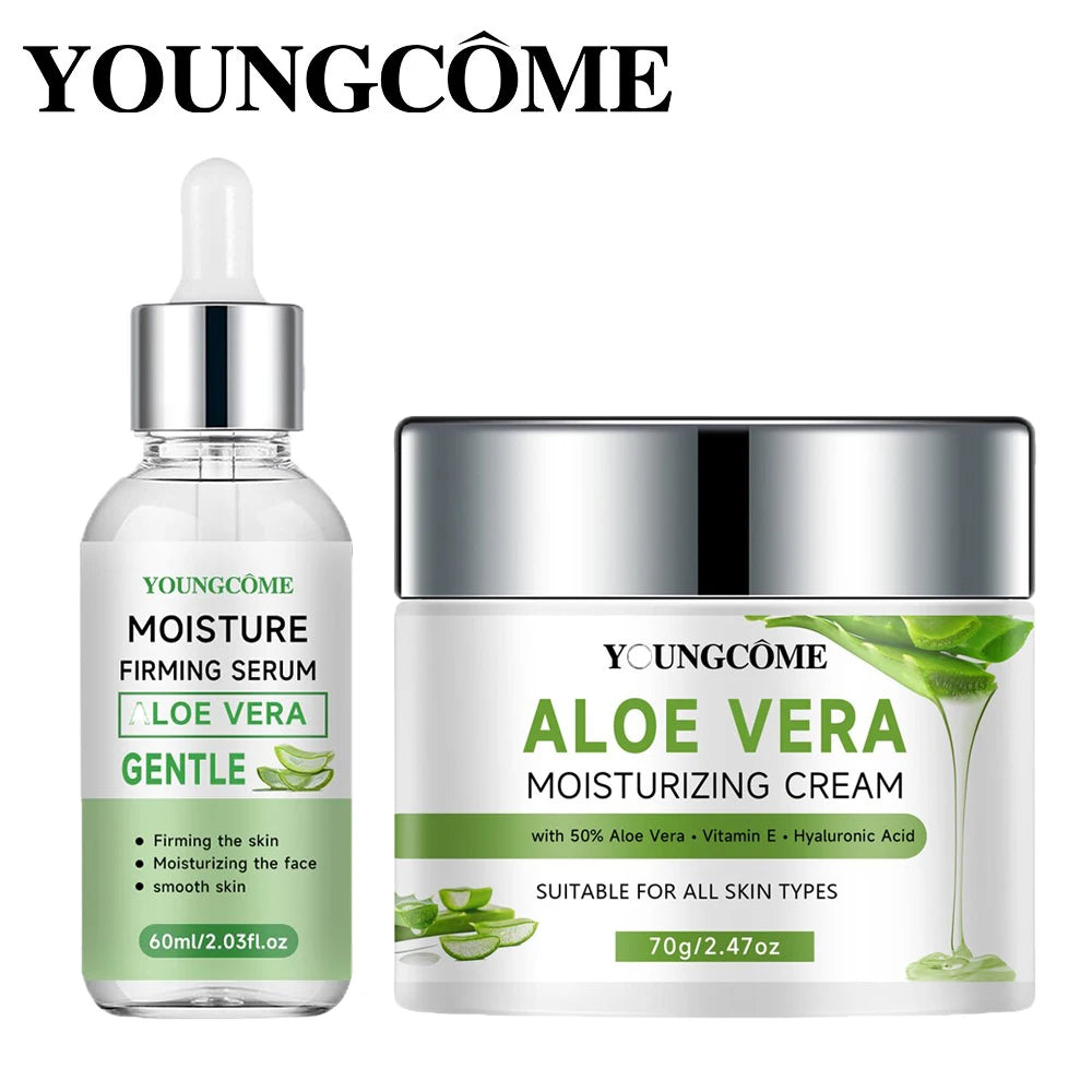 YOUNGCOME Aloe Vera Deep moisturizing cream & Essential Set, effectively locks in moisture and sooth skin, suitable for all skin