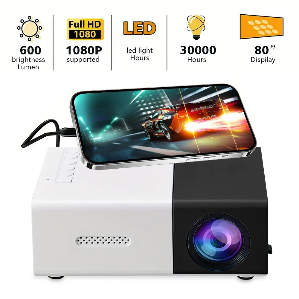 LED Mini Wired Mobile Phone Projector – Support 1080P Full HD Video Playback