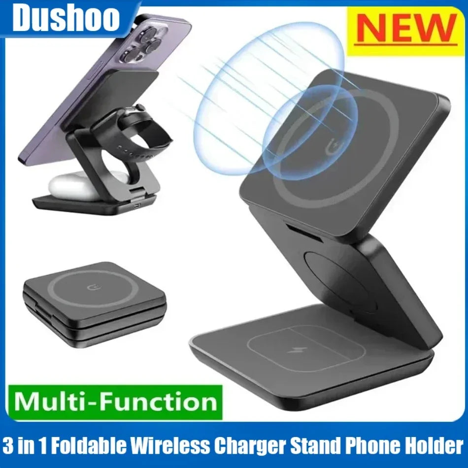 ⚡ Chargeur Sans Fil 3-en-1 Pliable Magnétique – iPhone, Apple Watch & AirPods