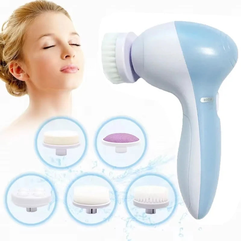 5-en-1 Brosse Électrique de Nettoyage Facial – Soin de la Peau Spa